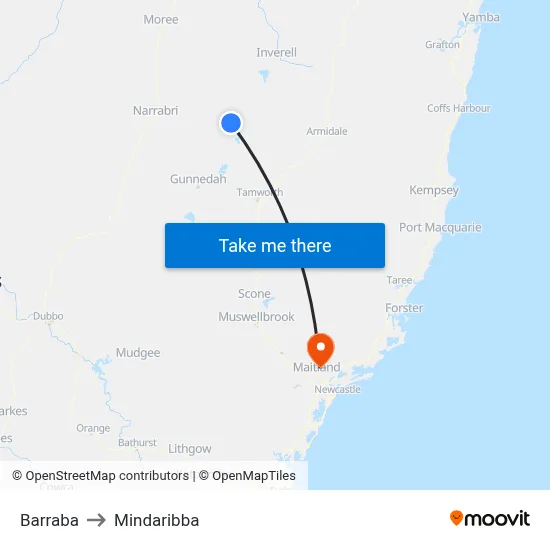 Barraba to Mindaribba map