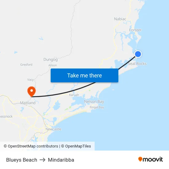 Blueys Beach to Mindaribba map