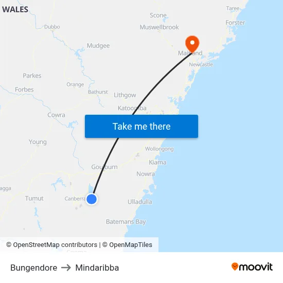 Bungendore to Mindaribba map