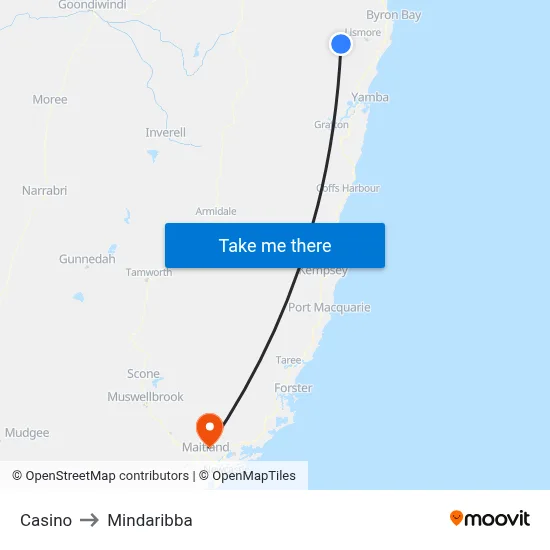 Casino to Mindaribba map
