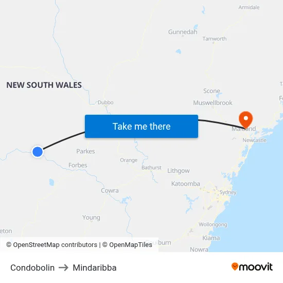 Condobolin to Mindaribba map
