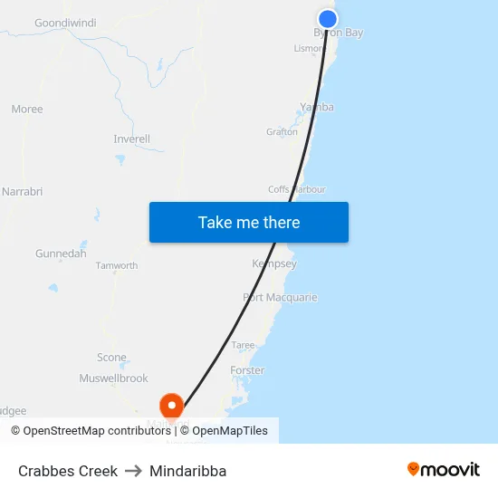 Crabbes Creek to Mindaribba map