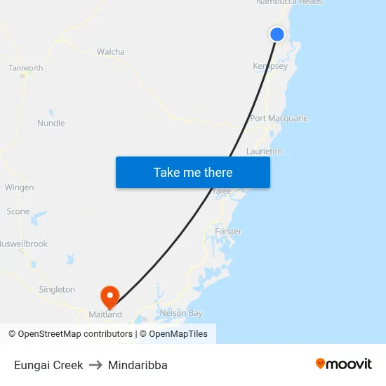 Eungai Creek to Mindaribba map