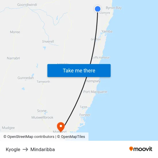 Kyogle to Mindaribba map