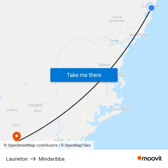 Laurieton to Mindaribba map