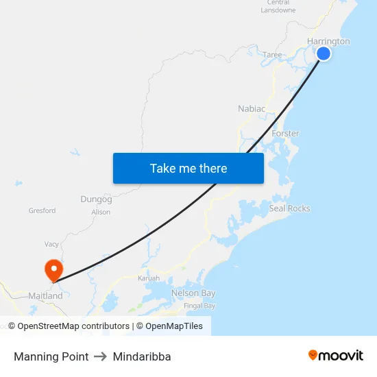 Manning Point to Mindaribba map