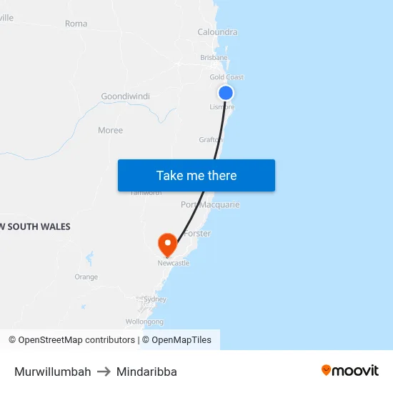 Murwillumbah to Mindaribba map