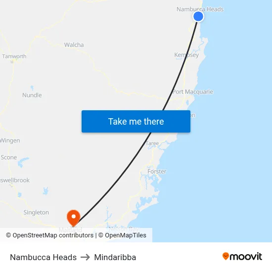 Nambucca Heads to Mindaribba map