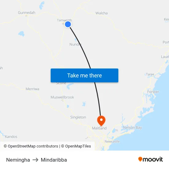 Nemingha to Mindaribba map