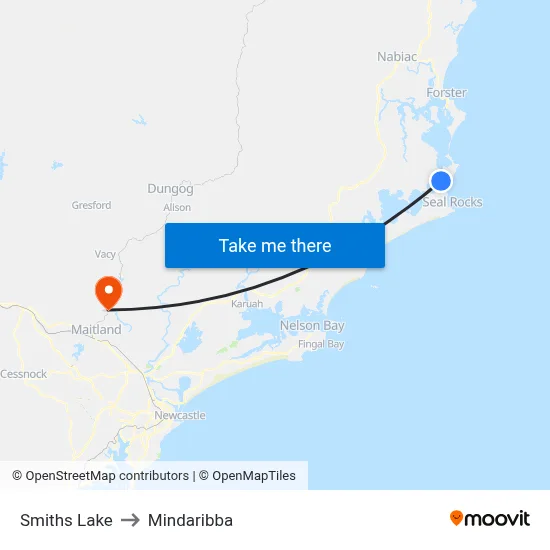 Smiths Lake to Mindaribba map