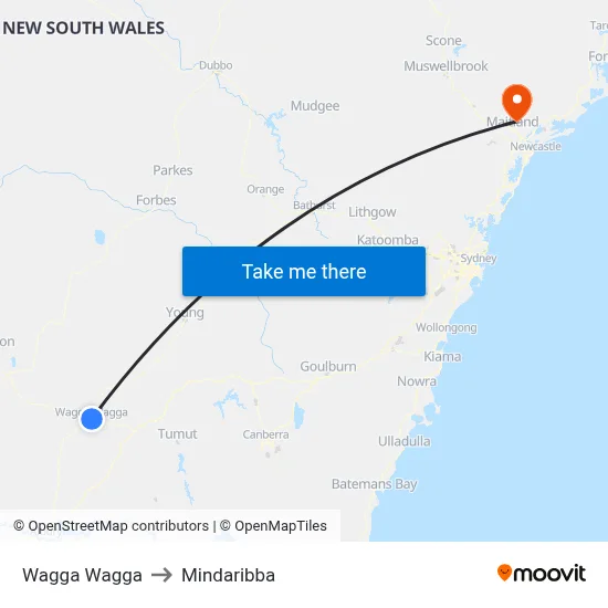 Wagga Wagga to Mindaribba map