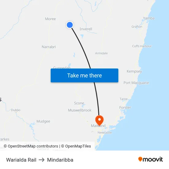 Warialda Rail to Mindaribba map