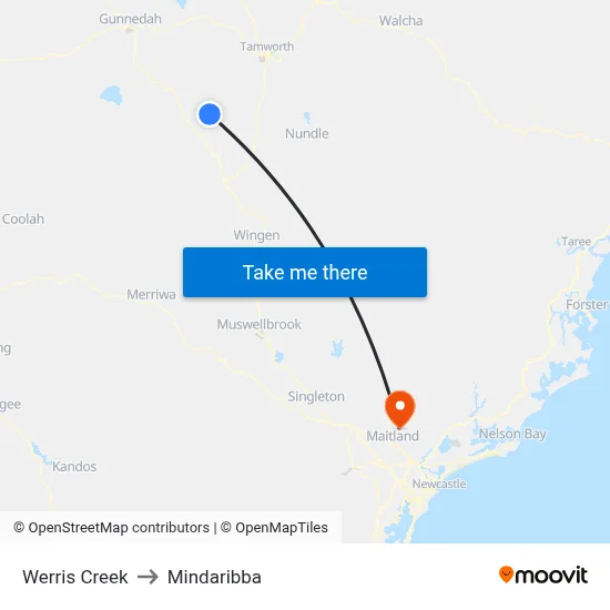 Werris Creek to Mindaribba map