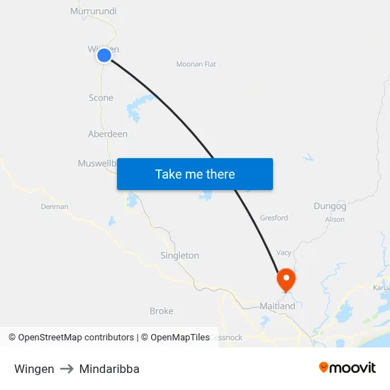 Wingen to Mindaribba map