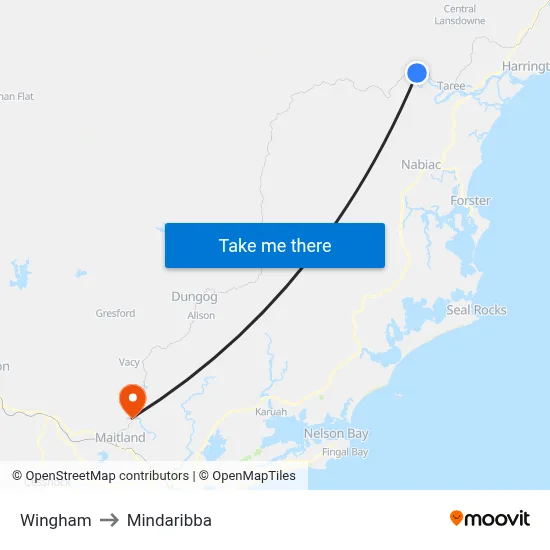 Wingham to Mindaribba map