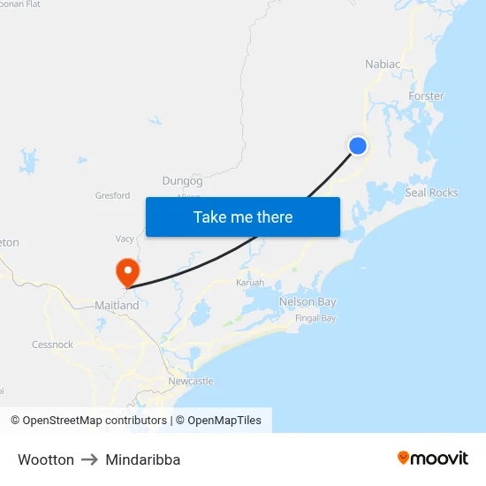 Wootton to Mindaribba map