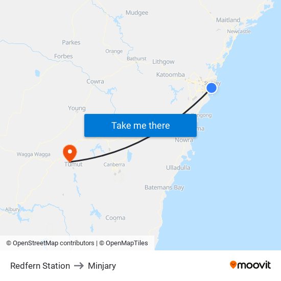 Redfern Station to Minjary map