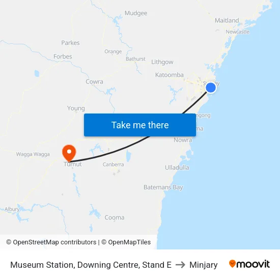 Museum Station, Downing Centre, Stand E to Minjary map