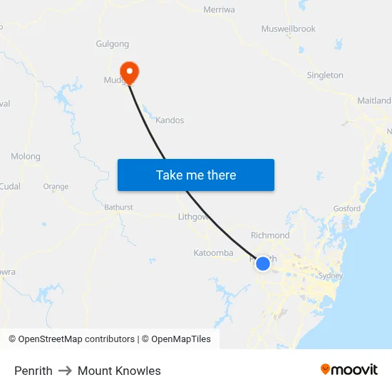 Penrith to Mount Knowles map