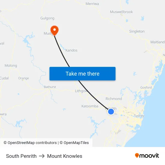 South Penrith to Mount Knowles map