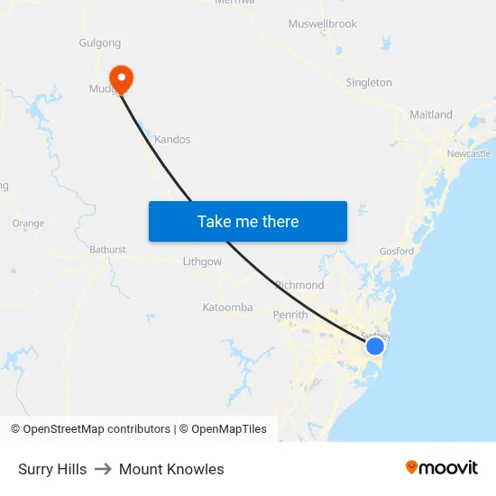Surry Hills to Mount Knowles map