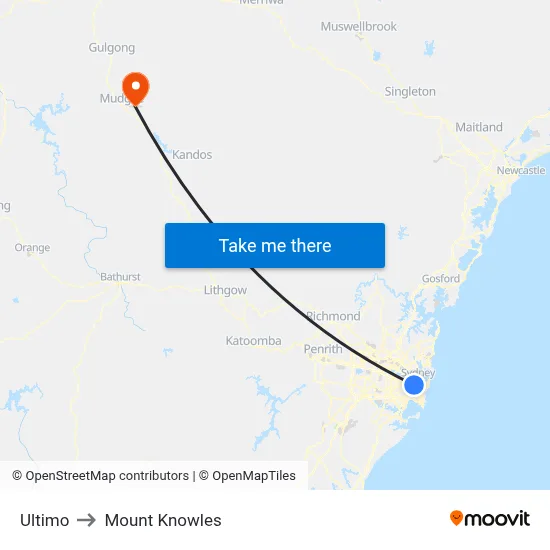 Ultimo to Mount Knowles map