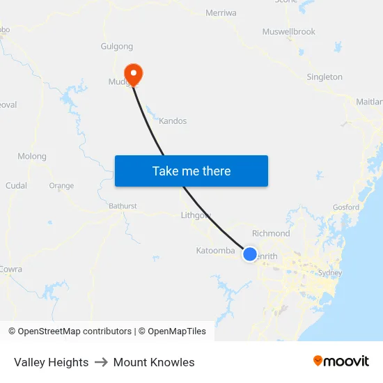 Valley Heights to Mount Knowles map