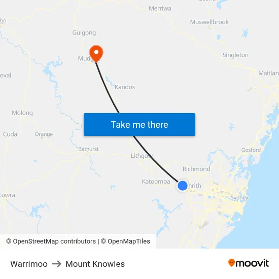 Warrimoo to Mount Knowles map