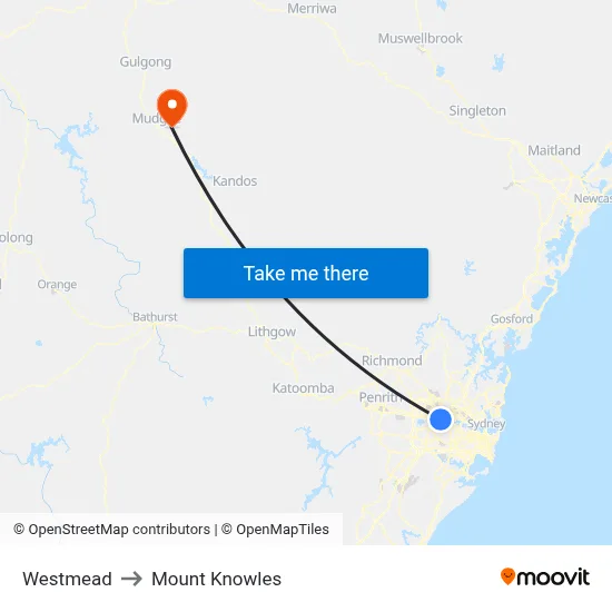 Westmead to Mount Knowles map