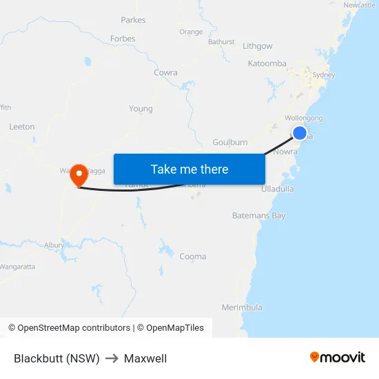 Blackbutt (NSW) to Maxwell map