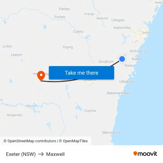 Exeter (NSW) to Maxwell map