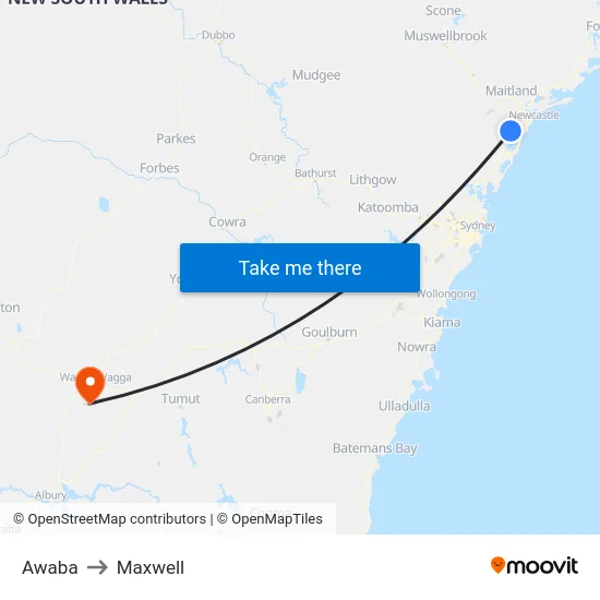Awaba to Maxwell map