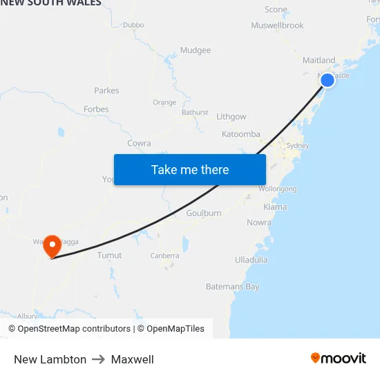 New Lambton to Maxwell map