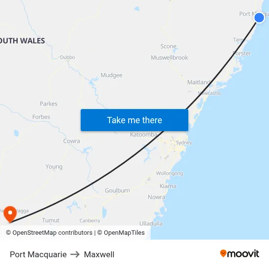 Port Macquarie to Maxwell map