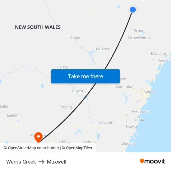 Werris Creek to Maxwell map