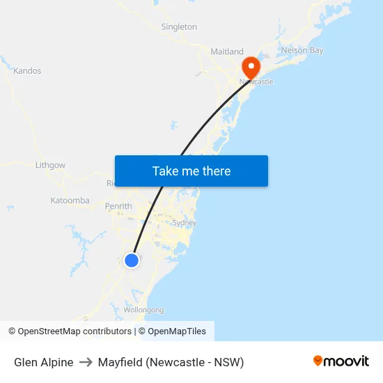 Glen Alpine to Mayfield (Newcastle - NSW) map