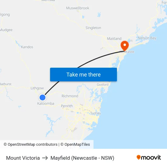 Mount Victoria to Mayfield (Newcastle - NSW) map