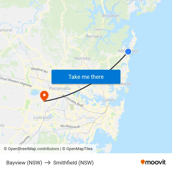 Bayview (NSW) to Smithfield (NSW) map