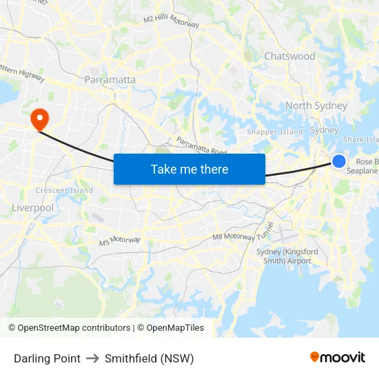 Darling Point to Smithfield (NSW) map