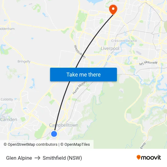 Glen Alpine to Smithfield (NSW) map