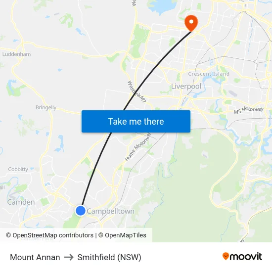 Mount Annan to Smithfield (NSW) map