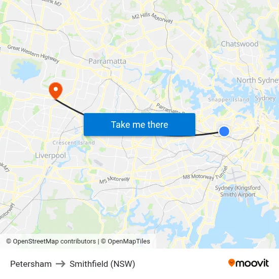 Petersham to Smithfield (NSW) map