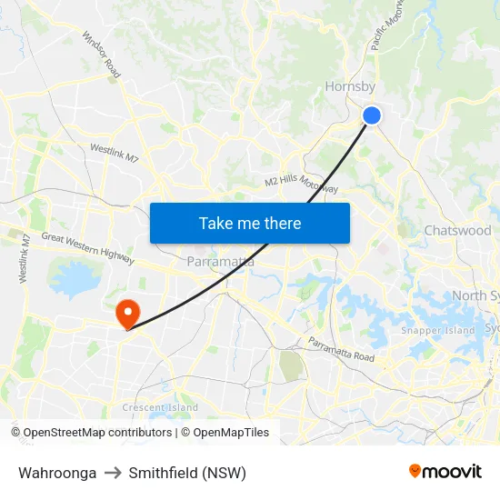 Wahroonga to Smithfield (NSW) map