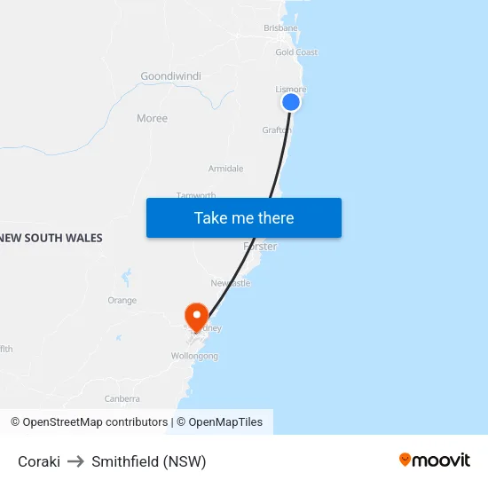 Coraki to Smithfield (NSW) map