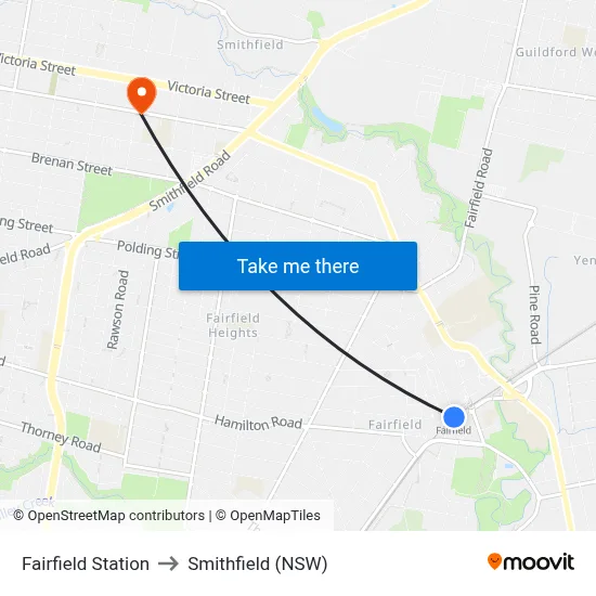 Fairfield Station to Smithfield (NSW) map