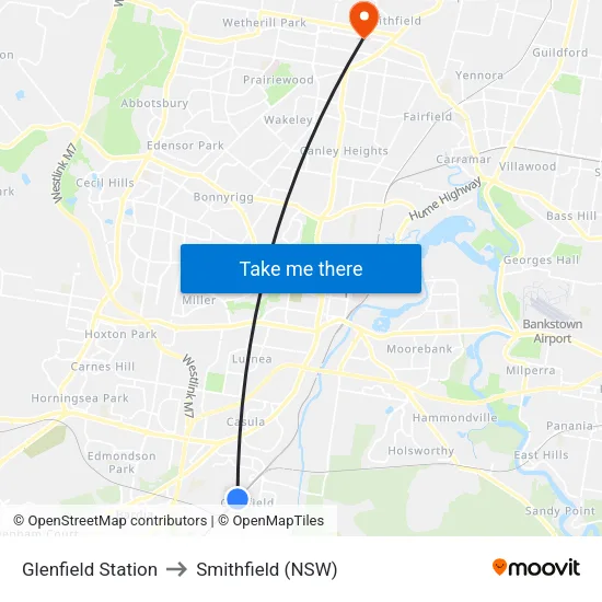Glenfield Station to Smithfield (NSW) map