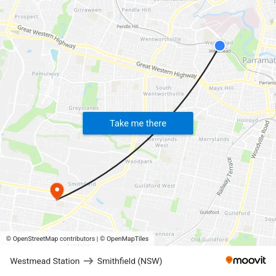 Westmead Station to Smithfield (NSW) map