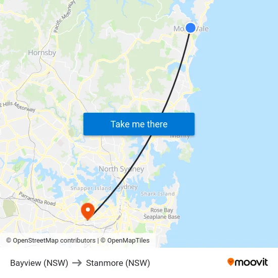 Bayview (NSW) to Stanmore (NSW) map