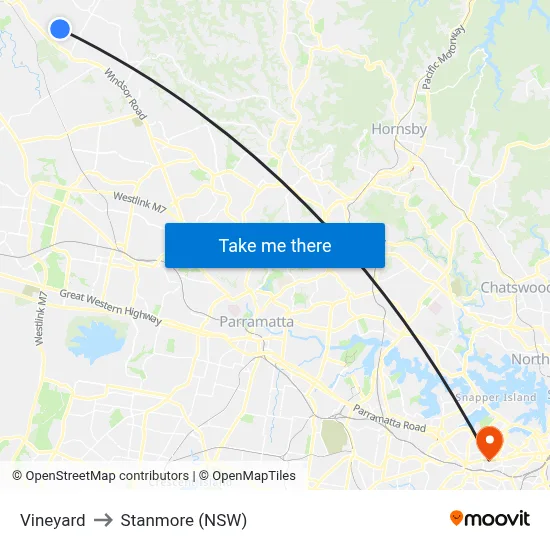 Vineyard to Stanmore (NSW) map