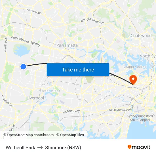Wetherill Park to Stanmore (NSW) map